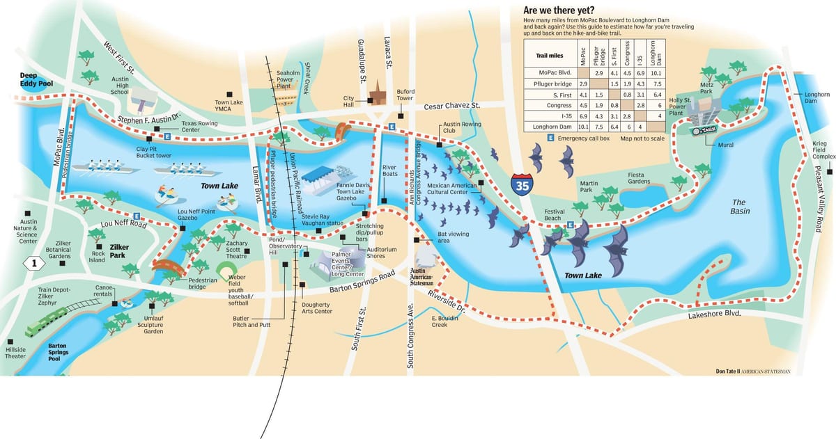 loop en fiets roete Austin kaart