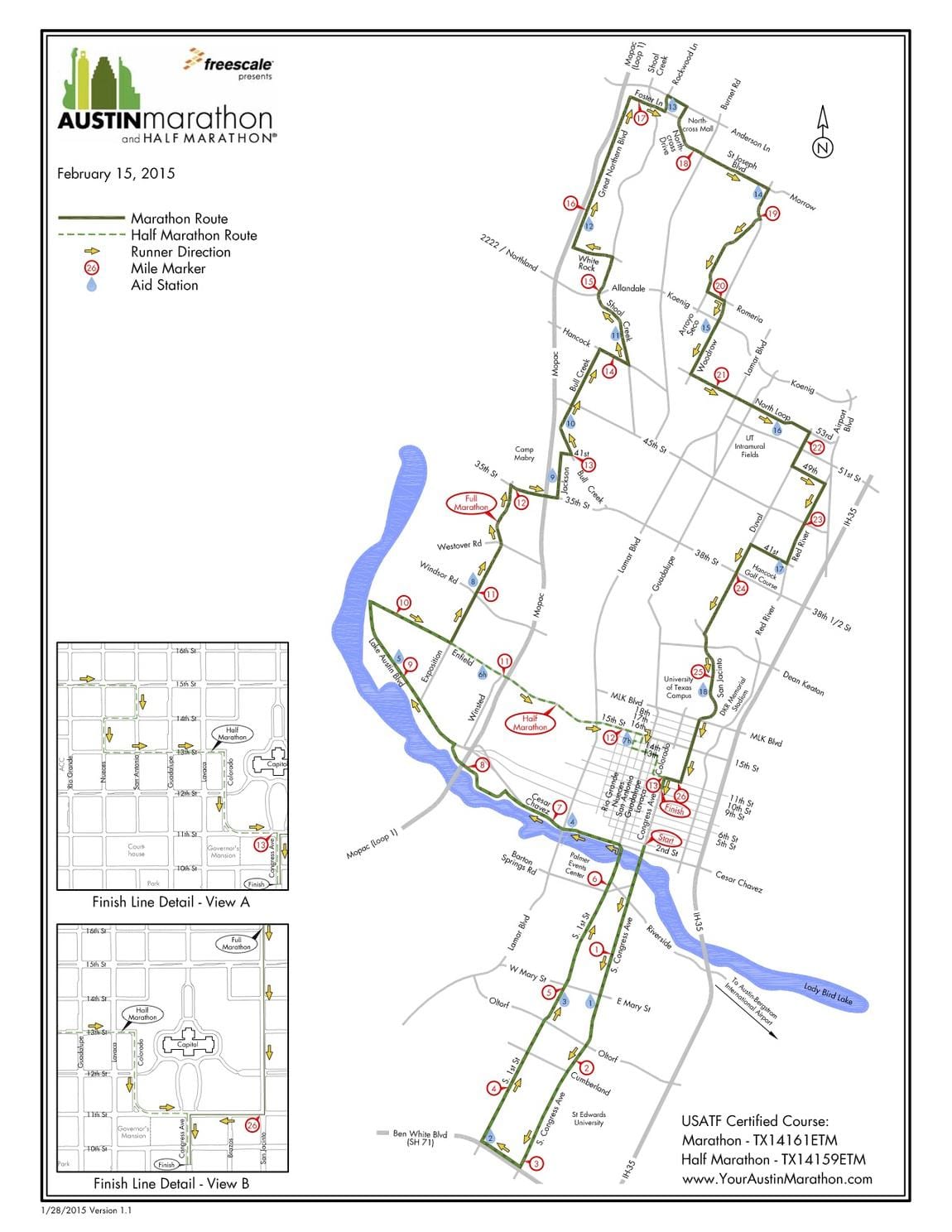 kaart van Austin marathon kursus