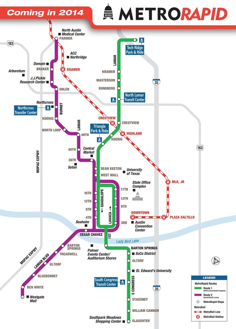metro rail Austin kaart