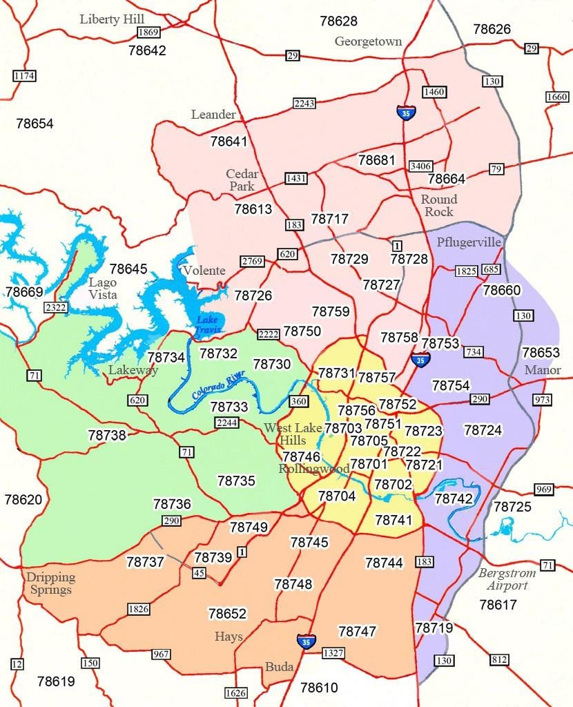 Austin area kode kaart