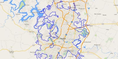 Kaart van Austin city limits
