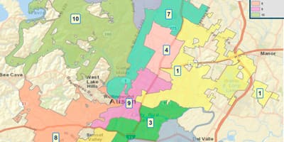 Kaart van Austin stadsraad distrik